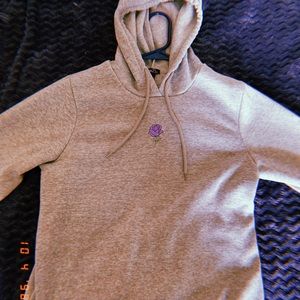 Grey purple rose hoodie.